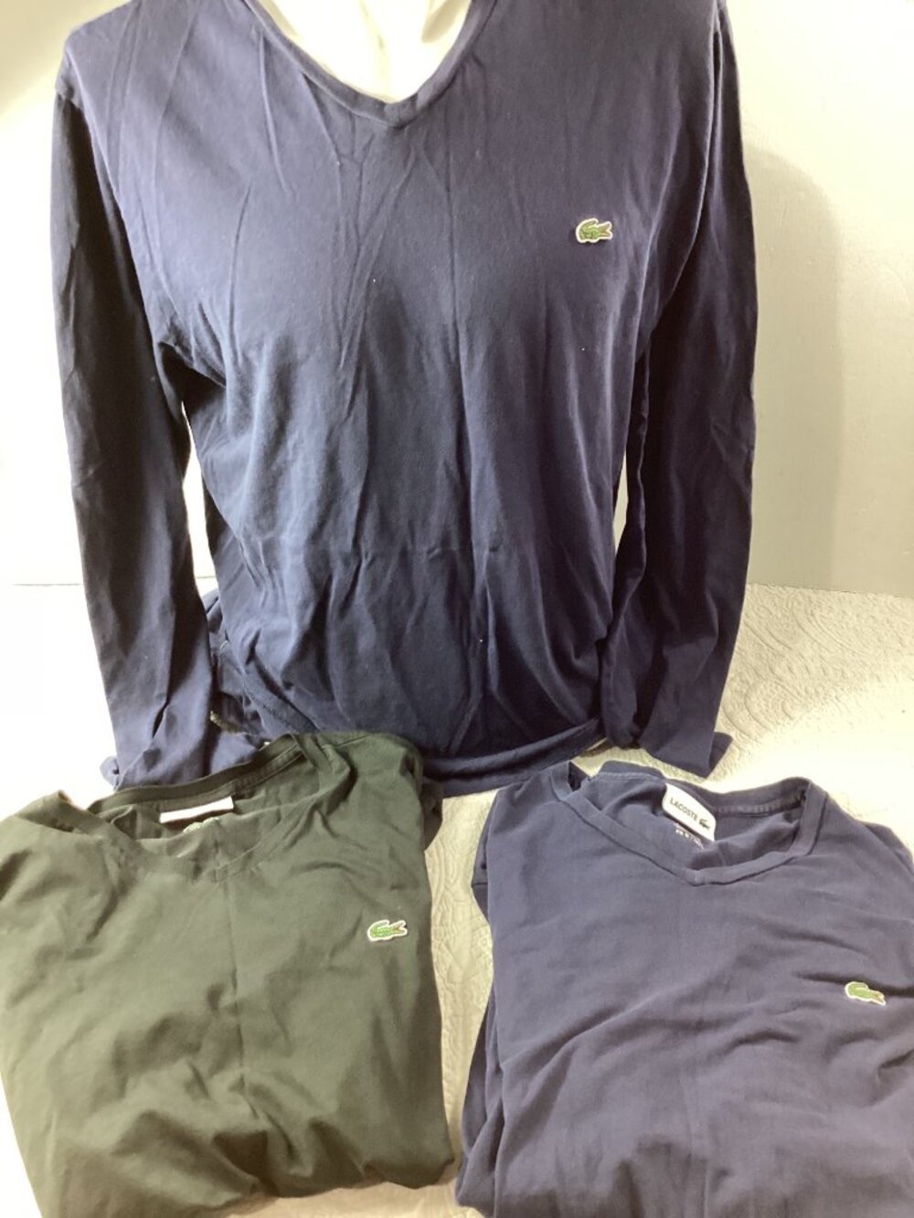Izod Lacoste Mens Long Sleeve T-Shirts*V-Neck*Size L*100% Cotton*Navy & Black